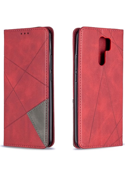 Xiaomi Redmi Için Geometrik Deri Deri Kabuğu 9-Kırmızı (Yurt Dışından) fırsatları