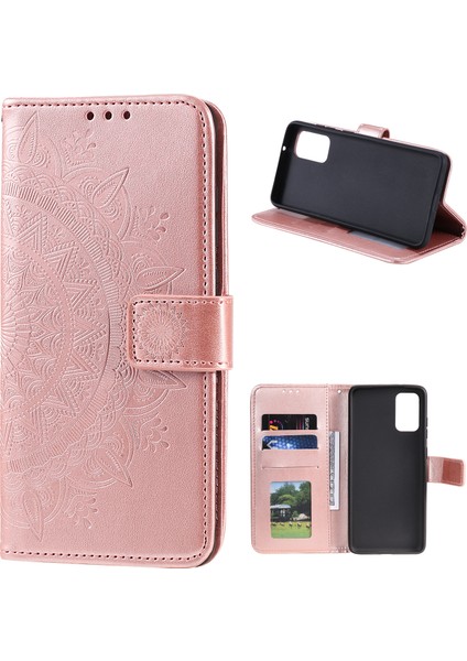Xiaomi Poco M3-Rose Altın Için Kayışlı Mandala Çiçek Cüzdan Deri Kılıf (Yurt Dışından)