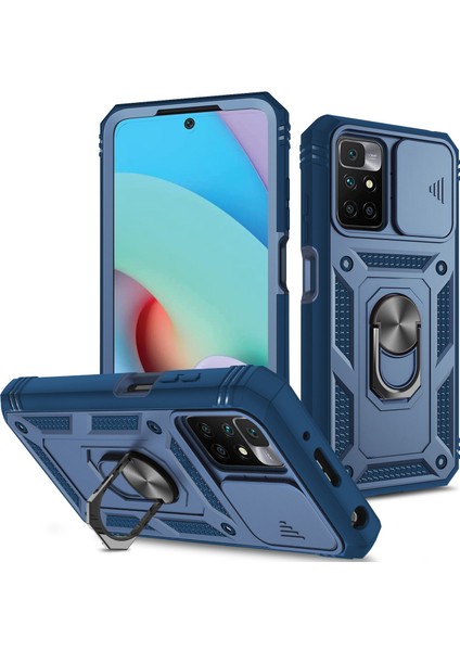 Xiaomi Redmi 10 4g (2021)/REDMI 10 2022 4g/redmi Not 11 4g (Mediatek) Kamera Lens Koruyucu Kasa Pc+Tpu Kickstand Kapak Kart Yuvası-Sapfire ile (Yurt Dışından)