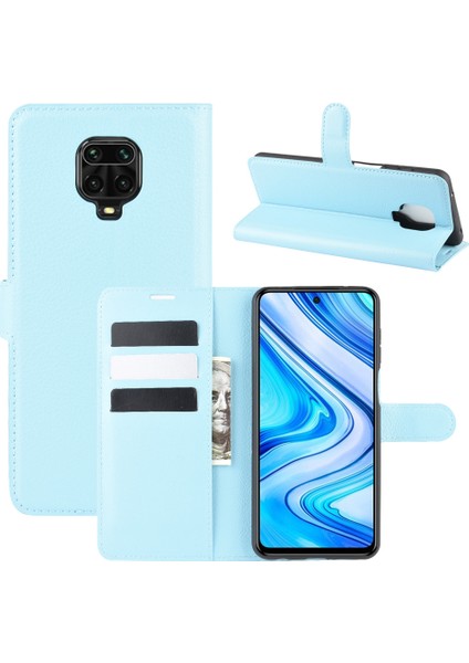 Litchi Doku Cüzdan Kapak Xiaomi Redmi Için Deri Kılıf Not 9 Pro/not 9s/not 9 Pro Max-Baby Mavi (Yurt Dışından)