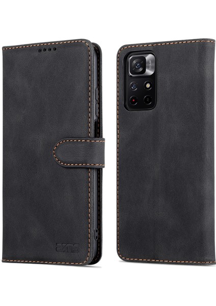 Manyetik Kapatma Pu Deri Deri Flip Cüzdan Kılıfı Stand Şok Geçirmez Tpu Iç Kabuk Telefonu Xiaomi Için Poco M4 Pro 5g/redmi Not 11 5g (Çin) (Mediatek) -Black (Yurt Dışından)