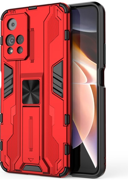 Kickstand Şok Geçirmez Çift Katman Sert Pc Yumuşak Tpu Hibrid Koruyucu Kapak Xiaomi Redmi Note 11 Pro 5g (Çin) (Mediatek)/11 Pro+ 5g-Red (Yurt Dışından)
