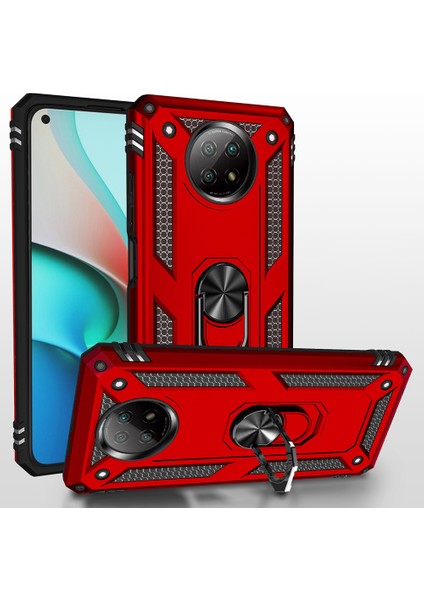 Hibrit Pc+Tpu Telefon Kılıfı Kabuk Xiaomi Için Anti-Fall Parmak Yüzük Kickstand Note 9 5g/redmı Not 9t 5g-Kırmızı (Yurt Dışından)