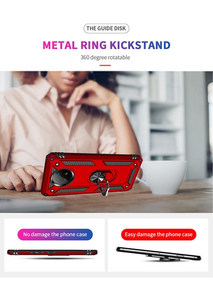 Hibrit Pc+Tpu Telefon Kılıfı Kabuk Xiaomi Için Anti-Fall Parmak Yüzük Kickstand Note 9 5g/redmı Not 9t 5g-Kırmızı (Yurt Dışından) modelleri