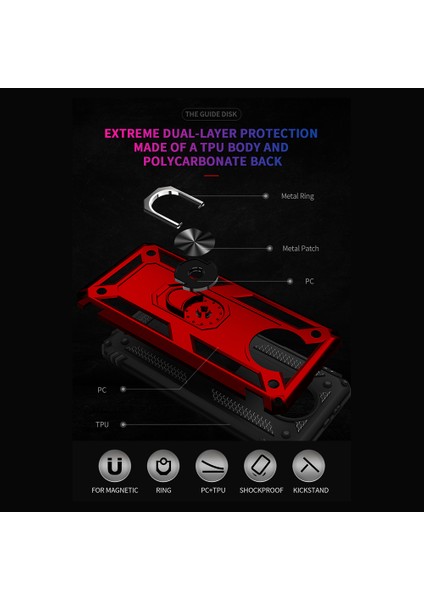 Hibrit Pc+Tpu Telefon Kılıfı Kabuk Xiaomi Için Anti-Fall Parmak Yüzük Kickstand Note 9 5g/redmı Not 9t 5g-Kırmızı (Yurt Dışından) fırsatları