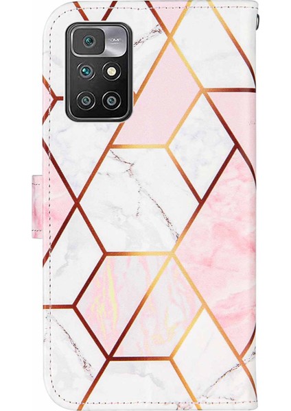 Mermer Desen Ekleme Deri Kasa Cüzdan Standı Xiaomi Için Redmi Için Telefon Kapak Kabuğu Not 11 4g (Mediatek)/10 4g (2021)/10 2022 4g/10 Prime-Pink/beyaz (Yurt Dışından) modelleri