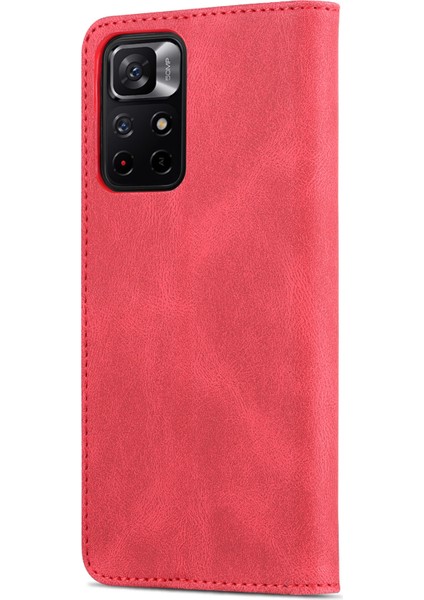 Manyetik Kapatma Pu Deri Deri Flip Cüzdan Kılıfı Stand Şok Geçirmez Tpu Iç Kabuk Telefonu Xiaomi Için Poco M4 Pro 5g/redmi Not 11 5g (Çin) (Mediatek) -Red (Yurt Dışından) modelleri