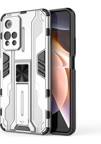 Kickstand Şok Geçirmez Çift Katman Sert Pc Yumuşak Tpu Hibrid Koruyucu Kapak Xiaomi Redmi Note 11 Pro 5g (Çin) (Mediatek)/11 Pro+ 5g-Silver (Yurt Dışından)