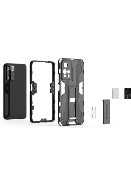 Kickstand Şok Geçirmez Çift Katman Sert Pc Yumuşak Tpu Hibrid Koruyucu Kapak Xiaomi Redmi Note 11 Pro 5g (Çin) (Mediatek)/11 Pro+ 5g-Silver (Yurt Dışından) modelleri