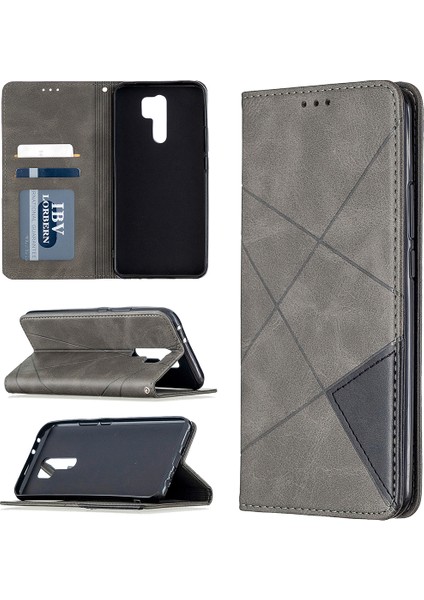 Xiaomi Redmi Için Geometrik Deri Deri Kabuğu 9-Grey (Yurt Dışından)