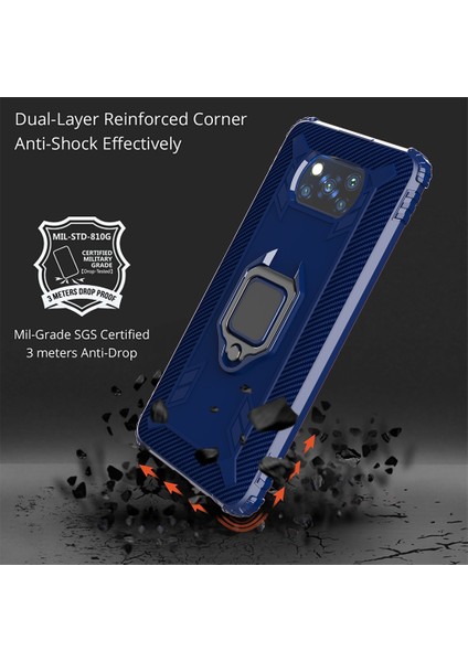 Parmak Kickstand Telefon Kasası Tpu Koruyucu Kabuk Xiaomi Poco X3 Nfc/poco X3-Blue (Yurt Dışından)