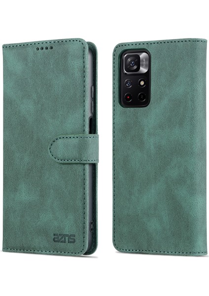 Manyetik Kapanış Pu Deri Deri Flip Cüzdan Kılıfı Şok Geçirmez Tpu Iç Kabuk Telefonu Xiaomi Için Poco M4 Pro 5g/redmi Not 11 5g (Çin) (Mediatek) -Green (Yurt Dışından)