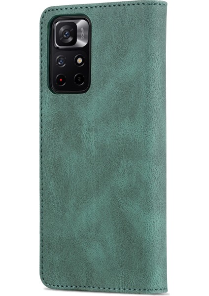 Manyetik Kapanış Pu Deri Deri Flip Cüzdan Kılıfı Şok Geçirmez Tpu Iç Kabuk Telefonu Xiaomi Için Poco M4 Pro 5g/redmi Not 11 5g (Çin) (Mediatek) -Green (Yurt Dışından) modelleri