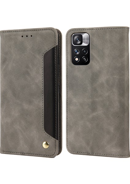 Cilt Touch Duygu Stand Cüzdan Renk Ekleme Telefon Kılıfı Xiaomi Redmi Için Deri Kapak Not 11 Pro 5g (Çin)/note 11 Pro+ 5g-Grey (Yurt Dışından)
