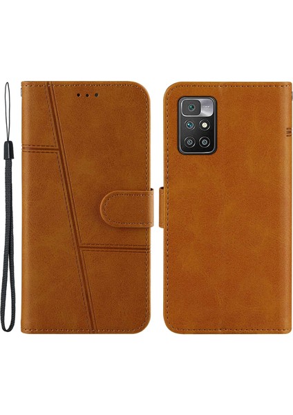 Çizgiler Basılı Premium Pu Deri Cüzdan Stand Flip Koruyucu Telefon Kılıfı Xiaomi Redmi Için Bilek Kayışı ile Not 11 4g (Mediatek)/10 4g (2021)/10 2022 4g/10 Prime-Sarı (Yurt Dışından)