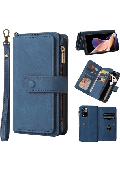 Xiaomi Redmi Için Note 11 Pro 5g (Çin) (Mediatek)/redmi Note 11 Pro+ 5g Fermuarı Cep Cilt Touch Pu Deri+ Tpu Çok Kart Yuvaları Stand ve Cüzdan Mavisi ile Telefon Kapağı (Yurt Dışından)