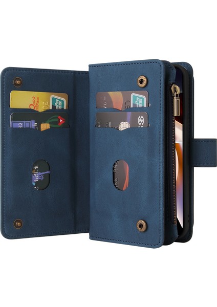 Xiaomi Redmi Için Note 11 Pro 5g (Çin) (Mediatek)/redmi Note 11 Pro+ 5g Fermuarı Cep Cilt Touch Pu Deri+ Tpu Çok Kart Yuvaları Stand ve Cüzdan Mavisi ile Telefon Kapağı (Yurt Dışından) modelleri