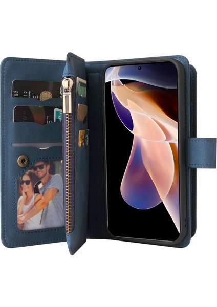 Xiaomi Redmi Için Note 11 Pro 5g (Çin) (Mediatek)/redmi Note 11 Pro+ 5g Fermuarı Cep Cilt Touch Pu Deri+ Tpu Çok Kart Yuvaları Stand ve Cüzdan Mavisi ile Telefon Kapağı (Yurt Dışından) fırsatları