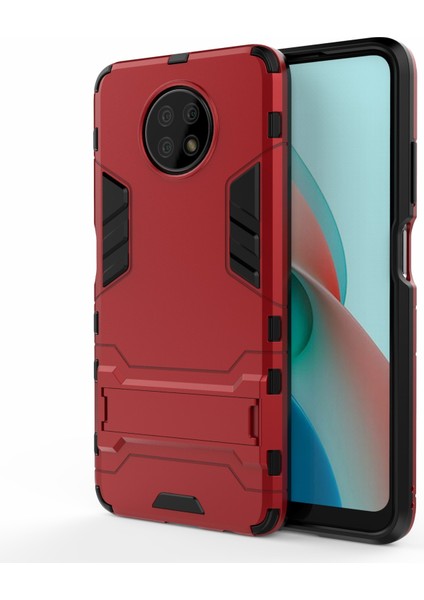 2'si 1 Arada Plastik+Tpu Hibrit Kasa Kickstand Kabuğu Xiaomi Redmi Note 9 5g/redmi Not 9t 5g-Red (Yurt Dışından)