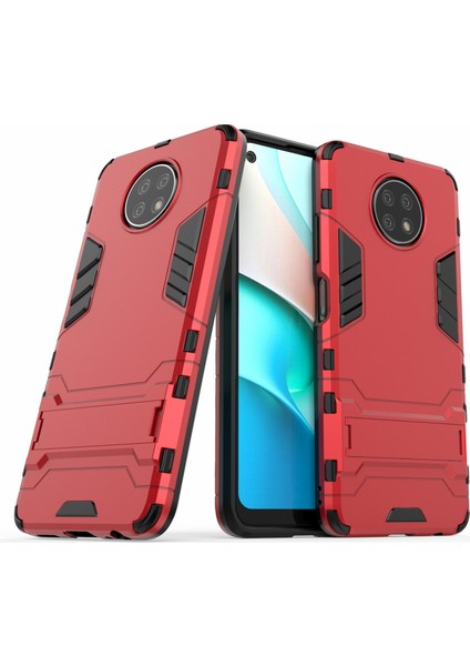 2'si 1 Arada Plastik+Tpu Hibrit Kasa Kickstand Kabuğu Xiaomi Redmi Note 9 5g/redmi Not 9t 5g-Red (Yurt Dışından)