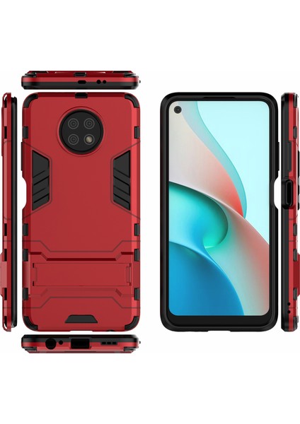 2'si 1 Arada Plastik+Tpu Hibrit Kasa Kickstand Kabuğu Xiaomi Redmi Note 9 5g/redmi Not 9t 5g-Red (Yurt Dışından)