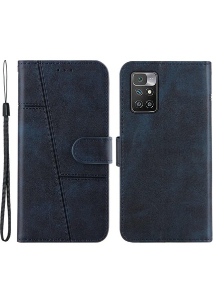 Çizgiler Baskı Premium Pu Deri Cüzdan Stand Xiaomi Için Bilek Kayışı ile Flip Koruyucu Telefon Kılıfı Not 11 4g (Mediatek)/10 4g (2021)/10 2022 4g/10 Prime-Sapphire (Yurt Dışından)