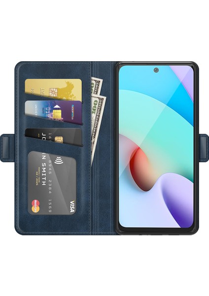 Pu Deri Tam Koruma Cüzdan Kapak Stand Stand Kılıfı Xiaomi Redmi Için Manyetik Çift Tokalı 10 Prime/redmi 10 Mavi (Yurt Dışından) fırsatları