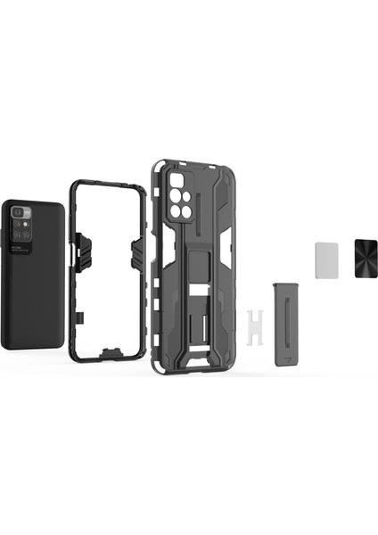 Hibrit Şok Geçirmez Ağır Hizmet Tipi Sert Pc Yumuşak Tpu Koruyucu Kasa Xiaomi Için Kickstand ile Not 11 4g (Mediatek)/redmi 10 4g (2021)/REDMI 10 2022 4g-Black (Yurt Dışından) fırsatları