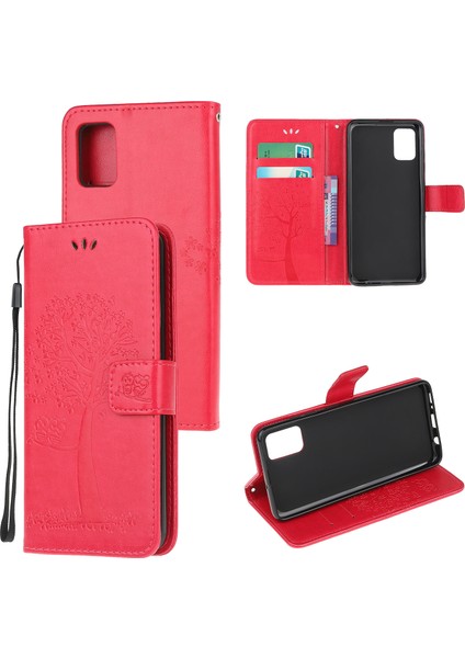 Ağaç Baykuş Deri Deri Şık Cüzdan Kılıfı Xiaomi Poco M3-Red (Yurt Dışından)