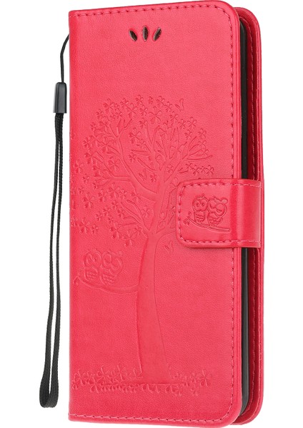 Ağaç Baykuş Deri Deri Şık Cüzdan Kılıfı Xiaomi Poco M3-Red (Yurt Dışından)