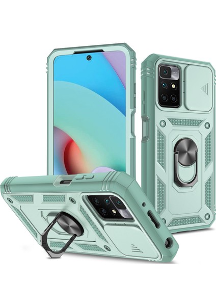 Xiaomi Redmi 10 4g (2021)/REDMI 10 2022 4g/redmi Not 11 4g (Mediatek) Kamera Lens Koruyucu Kasa Pc+Tpu Kickstand Kapak Kart Yuvası-Yeşil (Yurt Dışından)