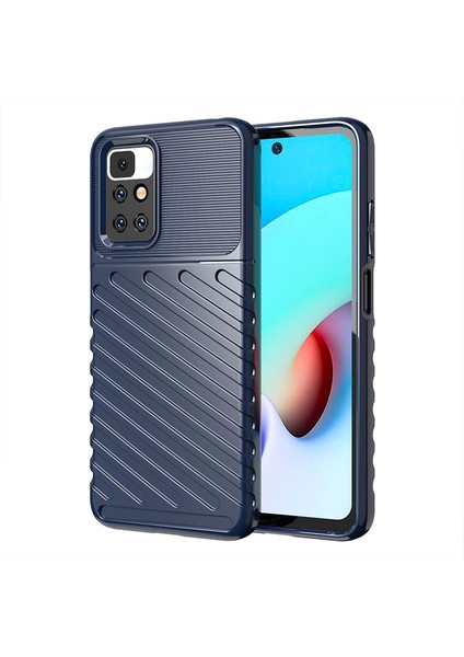 Thunder Serisi Twill Doku Anti-Çizelge Yumuşak Tpu Slim Fit Esnek Telefon Kılıfı Xiaomi Redmi 10 4g (2021)/10 2022 4g/not 11 4g (Mediatek) -Blue (Yurt Dışından)