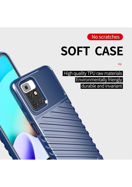 Thunder Serisi Twill Doku Anti-Çizelge Yumuşak Tpu Slim Fit Esnek Telefon Kılıfı Xiaomi Redmi 10 4g (2021)/10 2022 4g/not 11 4g (Mediatek) -Blue (Yurt Dışından) modelleri