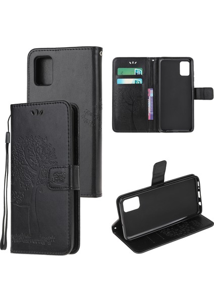 Ağaç Baykuş Deri Deri Şık Cüzdan Kılıfı Xiaomi Poco M3-Black (Yurt Dışından)