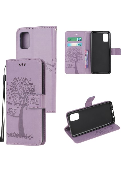 Ağaç Baykuş Deri Deri Şık Cüzdan Kılıfı Xiaomi Poco M3-Purple (Yurt Dışından)