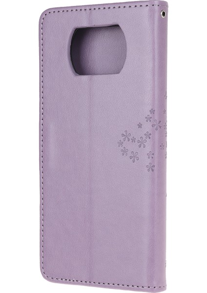 Xiaomi Poco X3/poco X3 Nfc-Purple Için Şık Baskı Ağacı ve Baykuş Cüzdan Deri Telefon Koruyucusu (Yurt Dışından)