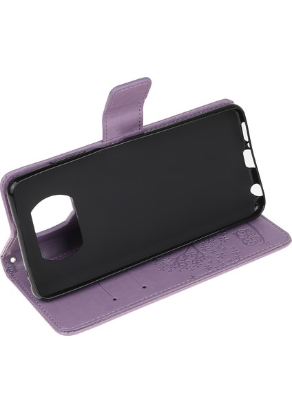 Xiaomi Poco X3/poco X3 Nfc-Purple Için Şık Baskı Ağacı ve Baykuş Cüzdan Deri Telefon Koruyucusu (Yurt Dışından)