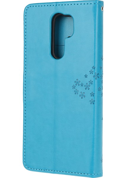 Baskı Ağacı Baykuş Cüzdan Deri Kılıfı Xiaomi Redmi 9-Blue (Yurt Dışından)