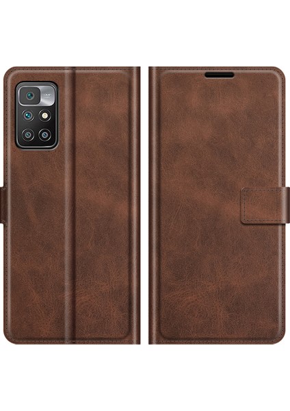 Folio Flip Manyetik Toka Deri Telefon Kılıfı Cüzdan Stand Kapağı Xiaomi Redmi Not 11 4g (Mediatek)/redmi 10 4g (2021)/REDMI 10 2022 4g/redmi 10 Prime-Brown (Yurt Dışından)
