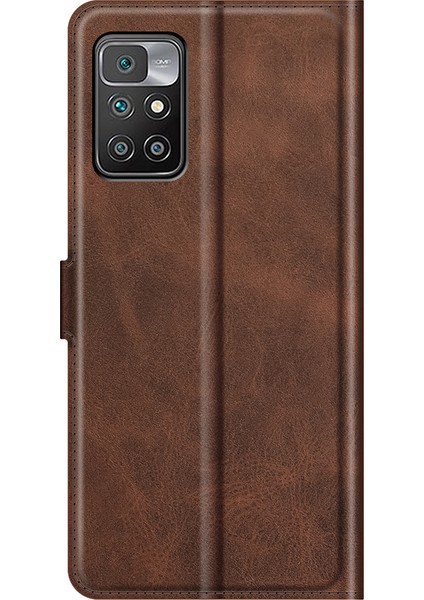 Folio Flip Manyetik Toka Deri Telefon Kılıfı Cüzdan Stand Kapağı Xiaomi Redmi Not 11 4g (Mediatek)/redmi 10 4g (2021)/REDMI 10 2022 4g/redmi 10 Prime-Brown (Yurt Dışından) modelleri