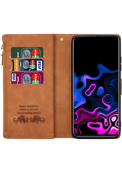 Çizgiler Ekleme Tasarım Anti-Drop Iyi Korumalı Cüzdan Deri Telefon Kapak Kasası Xiaomi Xiaomi Redmi 10 4g ()/redmi 10 4g/redmi Not 11 4g (Mediatek)/redmi 10 Prime-Brown (Yurt Dışından) modelleri