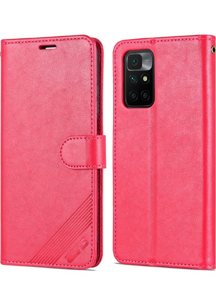 Xiaomi Redmi 10 4g (2021)/REDMI 10 Prime/redmi 10 2022 4g/redmi Not 11 4g (Mediatek) Pu Deri Anti-Drop Çift Taraflı Manyetik Toka Cüzdan Tasarı Tasarım Telefonu Vaka Kırmızı (Yurt Dışından)