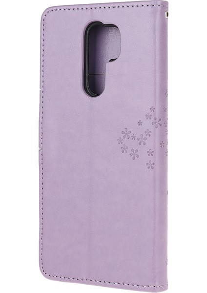 Baskı Ağacı Baykuş Cüzdan Deri Kılıfı Xiaomi Redmi 9 Işıklı Mor (Yurt Dışından) modelleri