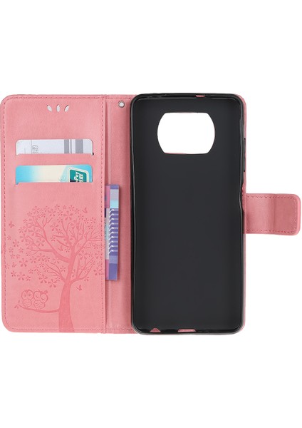 Xiaomi Poco X3/poco X3 Nfc-Pınk Için Şık Baskı Ağacı ve Baykuş Cüzdan Deri Telefon Koruyucusu (Yurt Dışından)