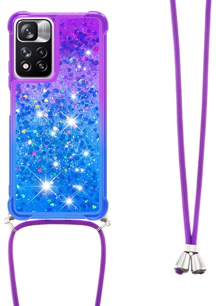 Le3-1 Serisi Gradyan Renk Demirleri Quicksand Tpu Kapak Xiaomi Için Uzun Kordon ile Iyi Korumalı Telefon Kasası Not 11 Pro+ 5g/redmi Note 11 Pro 5g (Çin) (Mediatek) -Purple Mavi (Yurt Dışından)