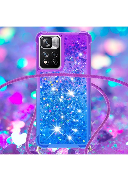 Le3-1 Serisi Gradyan Renk Demirleri Quicksand Tpu Kapak Xiaomi Için Uzun Kordon ile Iyi Korumalı Telefon Kasası Not 11 Pro+ 5g/redmi Note 11 Pro 5g (Çin) (Mediatek) -Purple Mavi (Yurt Dışından)