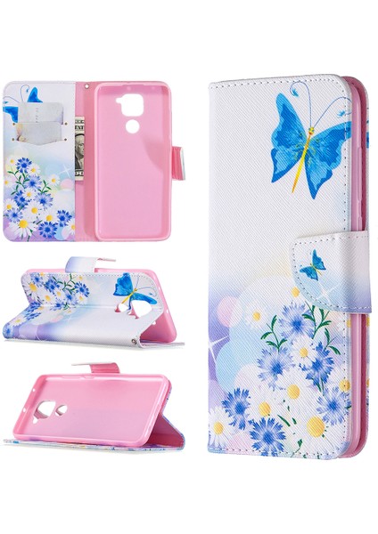 Xiaomi Redmi Için Stand Cüzdanı ile Desen Baskı Deri Kılıfı Not 9/redmi 10X 4g-Butterfly ve Daisy (Yurt Dışından)