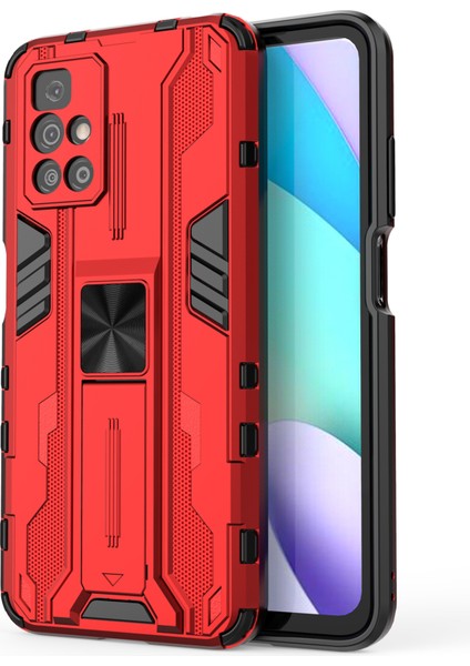 Hibrit Şok Geçirmez Ağır Hizmet Kombinasyonu Sert Pc Yumuşak Tpu Koruyucu Kasa Xiaomi Redmi Için Kickstand ile Not 11 4g (Mediatek)/redmi 10 4g (2021)/REDMI 10 2022 4g-Kırmızı (Yurt Dışından)