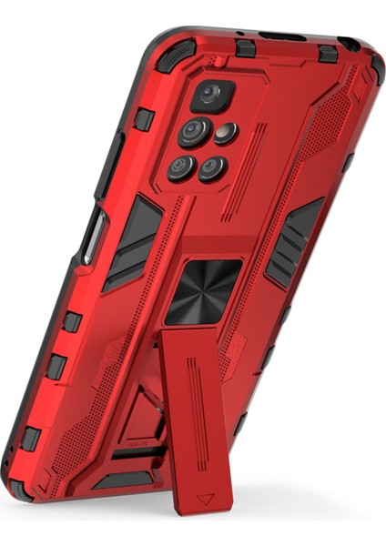 Hibrit Şok Geçirmez Ağır Hizmet Kombinasyonu Sert Pc Yumuşak Tpu Koruyucu Kasa Xiaomi Redmi Için Kickstand ile Not 11 4g (Mediatek)/redmi 10 4g (2021)/REDMI 10 2022 4g-Kırmızı (Yurt Dışından) modelleri