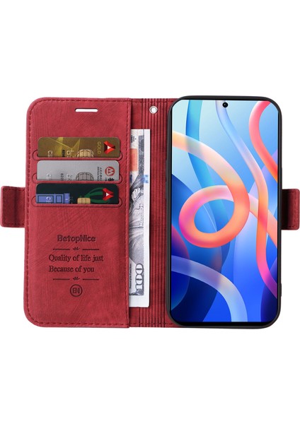 Xiaomi Redmi Için Note 11 Pro 5g (Mediatek)/note 11 Pro+ 5g/poco X4 NFC/11I 5g Baskılı Dikiş Hattı Deri Kılıf Telefon Cüzdan Stand Kapak Kırmızısı (Yurt Dışından) fiyatları